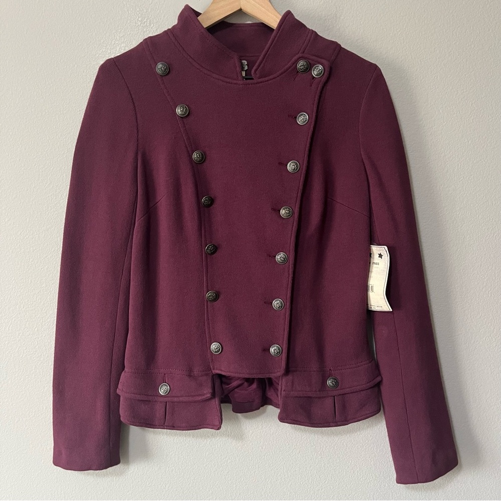 Free People NWT We the Free Majorette Jacket Chestnut Burgundy Size 12 Academia - Picture 5 of 14